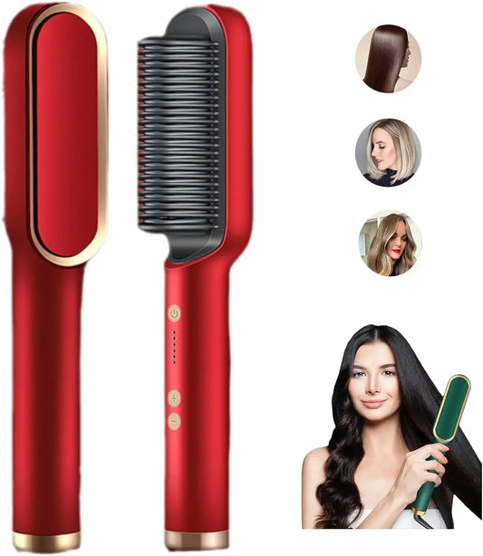 2023New Portable Electric Negative Ion Hair Straightener Styling Comb, 5 Temp Settings 2 in 1 Hair Straightener Brush and Curler