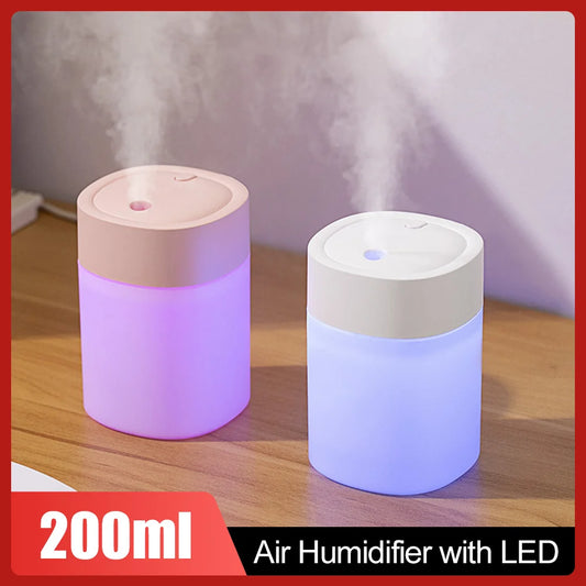 200ML Air Humidifier USB For Home Office Car Aroma Diffuser Essential Oils With  Colorful Light Mini Ultrasonic Humidifier