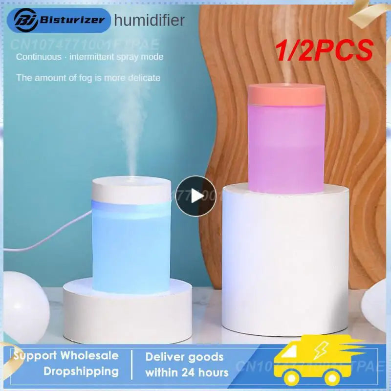 1/2PCS Air Humidifier Mini Portable Sprayer USB Colorful Atmosphere Light Mute Large Spray Aromatherapy Machine Car Office Air